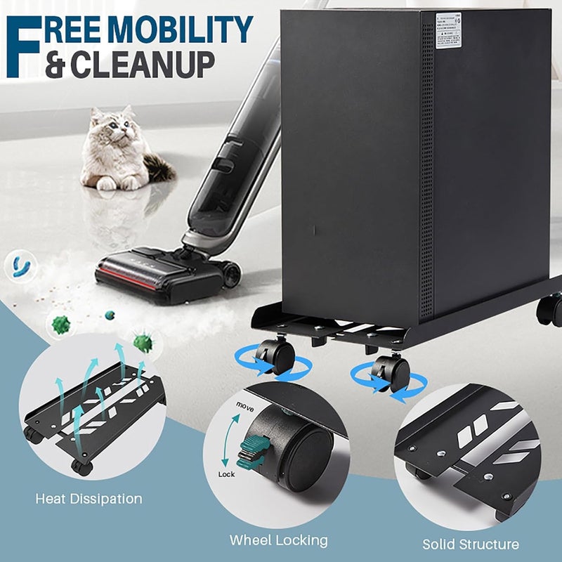CUISIBOT Adjustable Large Computer Tower Stand 7.9 to 10.2 inch Wide, Mobile PC Stand for Most Desktop Towers, Steel CPU Stand with Locking Caster Wheels, Gaming PC Holder,PC Cart - Image 2
